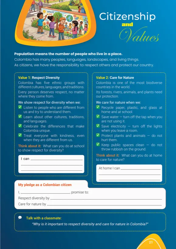 Citizenship and Values page: respect diversity and care for nature