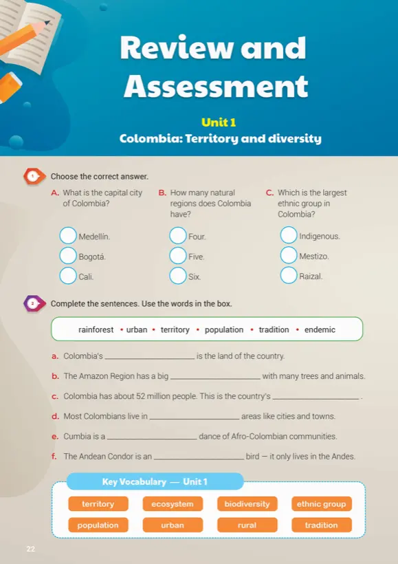 Review and Assessment: choose the correct answer and complete the sentences